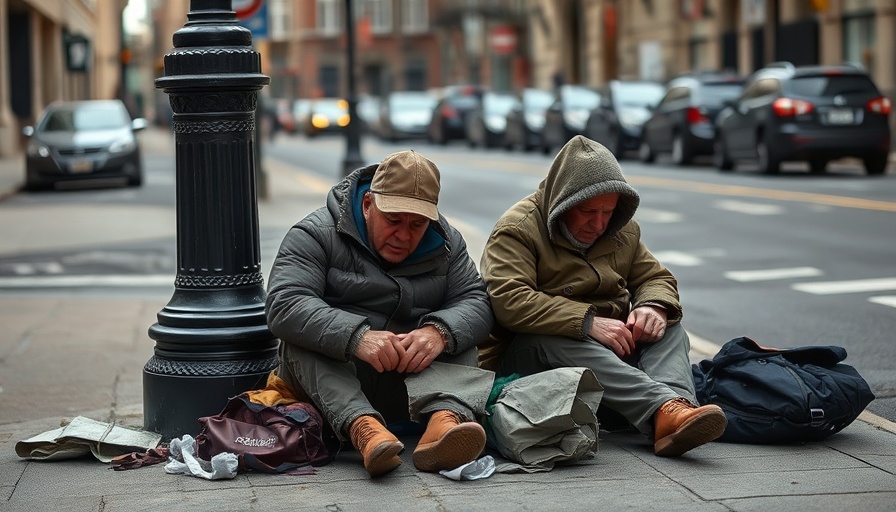 Urban homelessness scene in Central Florida near a streetlamp.