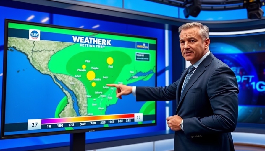 Weather presenter updating severe weather risk map.