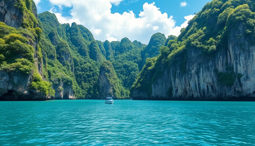 Scenic Views of limestone cliffs and turquoise water in a tropical cove