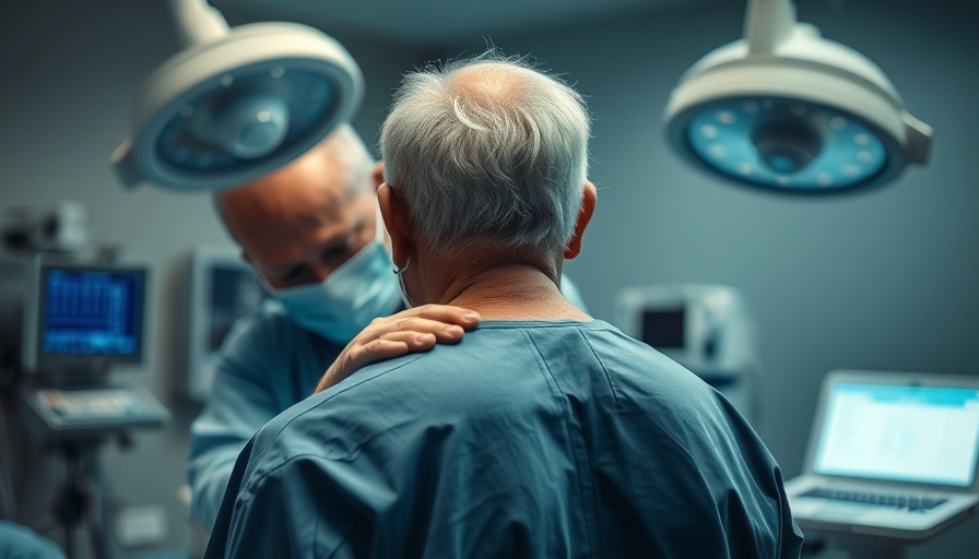Doctor examines patient for spinal surgery complications.
