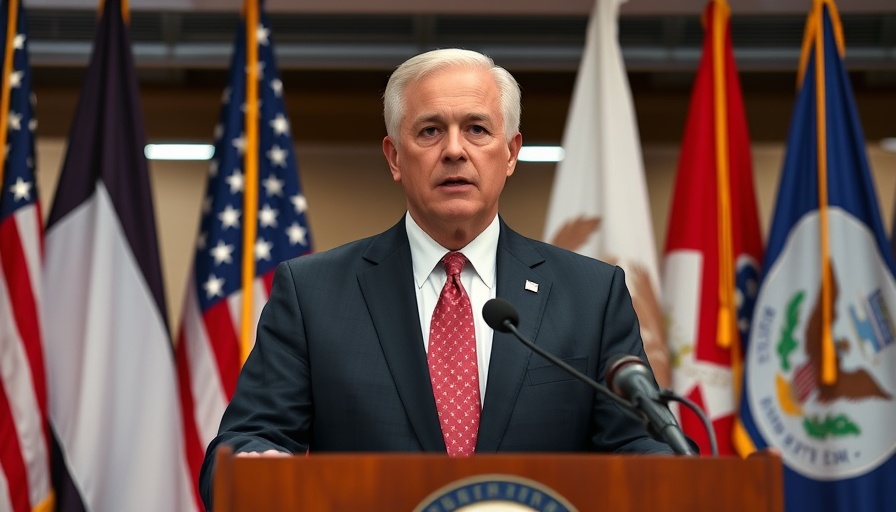 Political figure discusses Florida condo crisis at press conference.