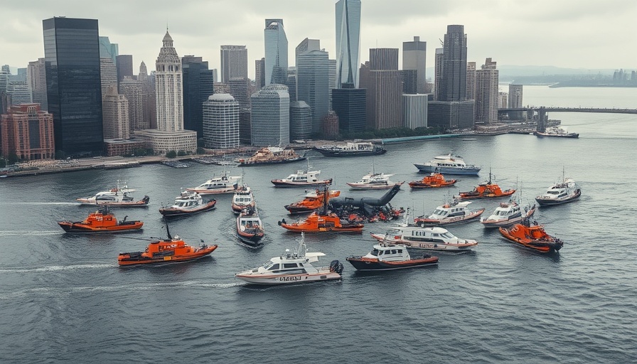 Rescue boats at helicopter crash site in Hudson River
