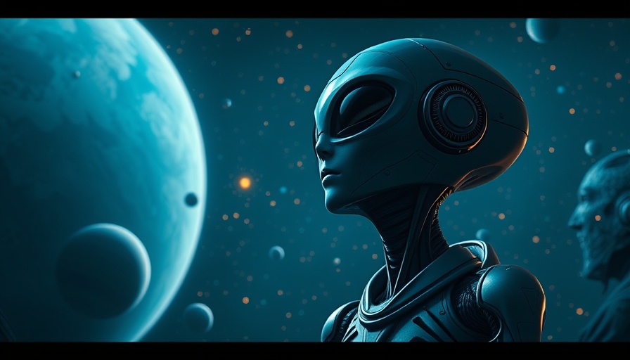 Extraterrestrial being with solar system background.