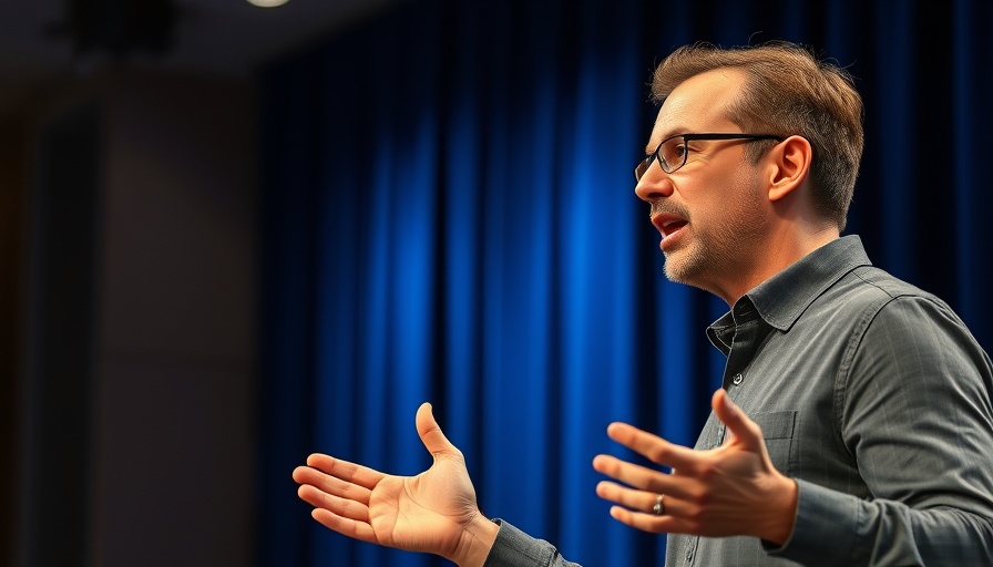 Engaged speaker at South Florida Poetry Showcase delivering a talk.