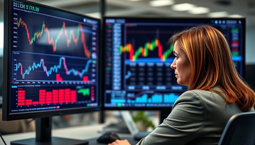 Stressed businesswoman analyzing stock market charts amid Asian markets trade war.