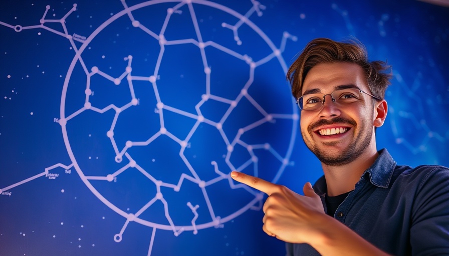 Stargazing in April 2023: person pointing at constellation diagram against starry sky