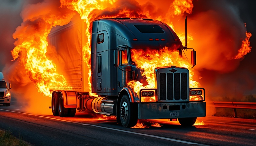 Massive semi-truck fire on Indiana interstate with flames.
