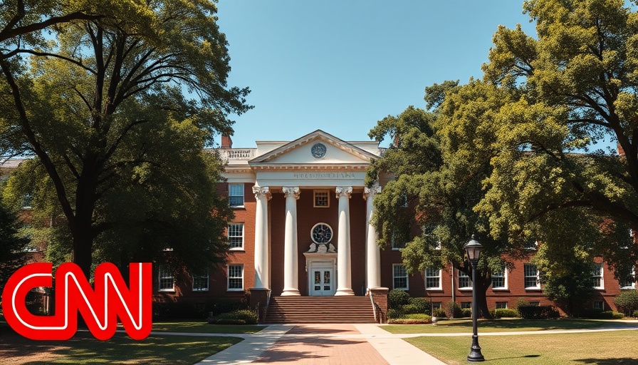 Harvard University building with CNN logo, clear sky.