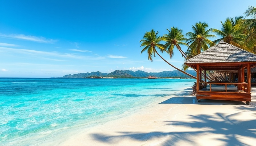 Tropical paradise travel destination with beach and hut