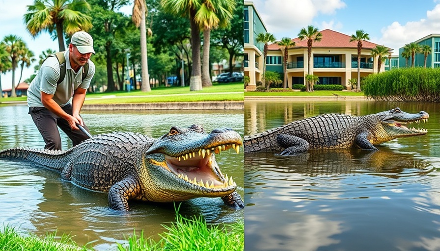 Florida alligator relocation on campus depicted in news footage.