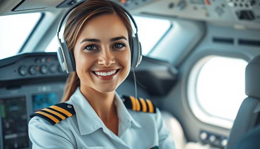 Smiling female pilot in uniform inside cockpit, Becoming a Pilot.