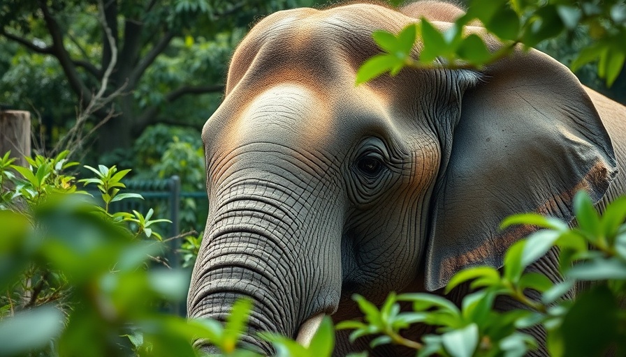 Peaceful elephant in sanctuary, animal encounters at Two Tails Ranch.