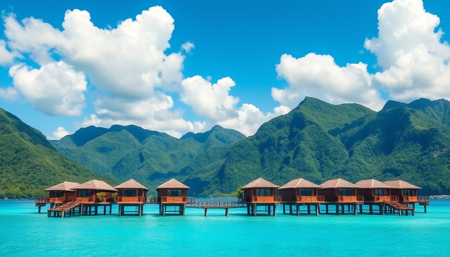 Picturesque travel destinations Jamaica with overwater bungalows and turquoise sea