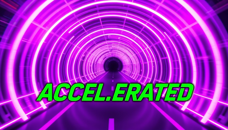 Futuristic neon tunnel with 'ACCELERATED' text, manifest money concept.