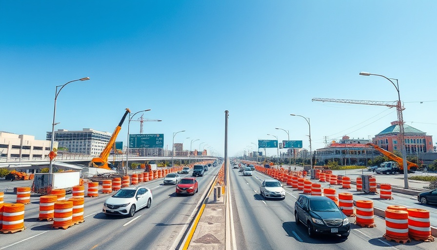 Diverging diamond interchange showing traffic flow improvement with construction barrels.
