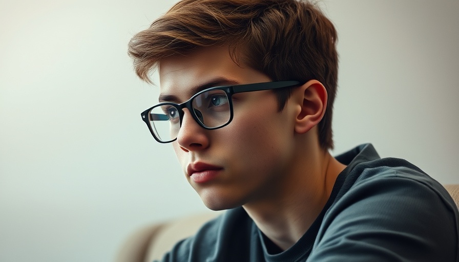 Teen contemplating mental health issues, indoor setting, soft lighting.