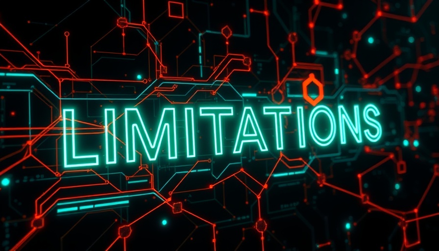 Futuristic neon art with 'LIMITATIONS' text, abstract tech vibes.