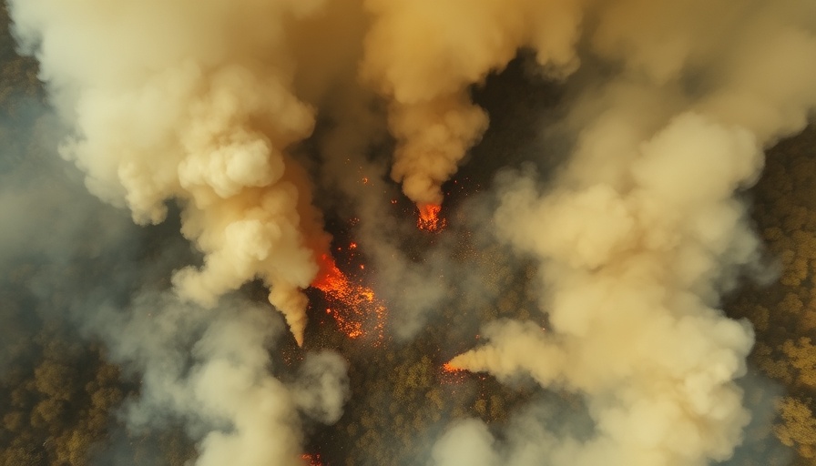 Orlando News: Aerial view of a brush fire with smoke and flames.