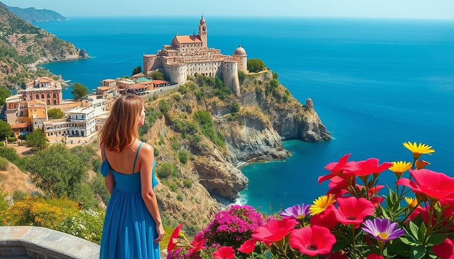 Spectacular travel destination view with castle and sea.