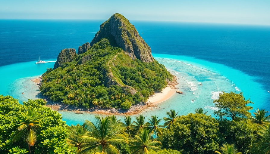 Scenic views travel destinations with tropical island and blue ocean.