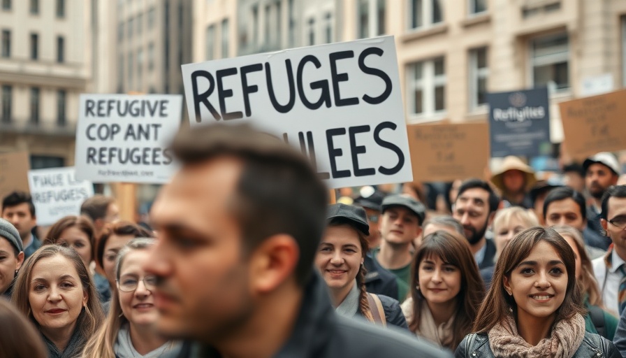 Breaking news refugee admissions rally with support sign in Seattle.