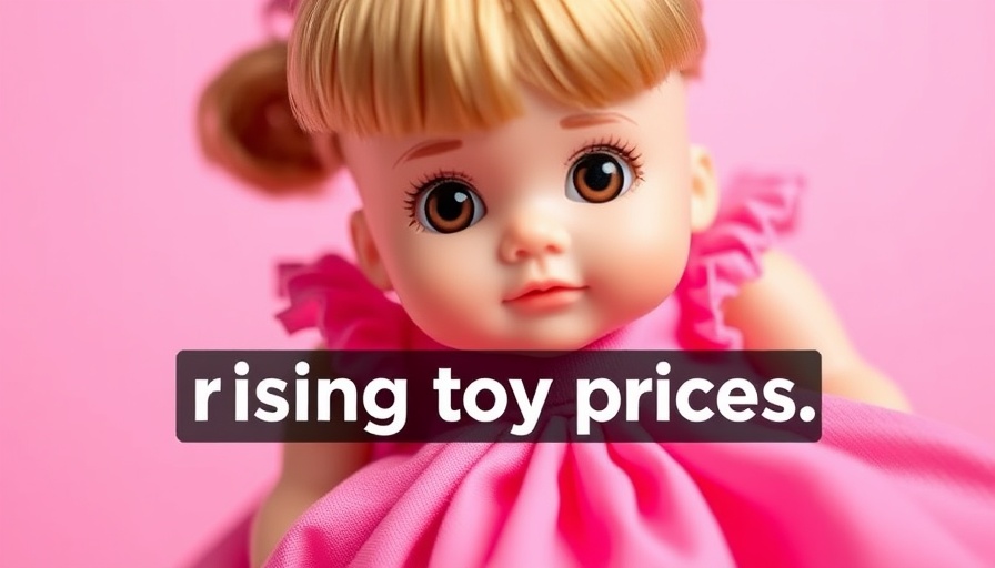 Doll with pink dress and text highlighting rising toy prices.