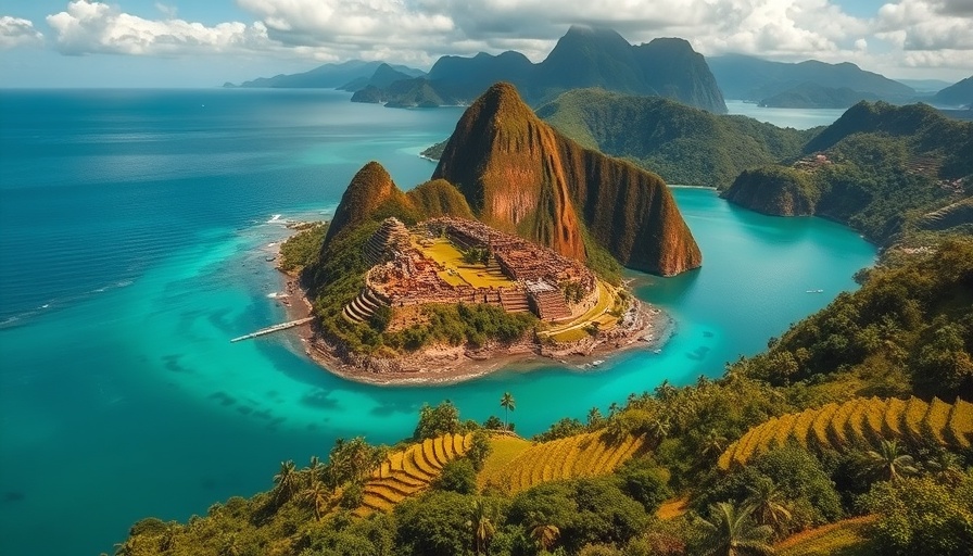 Scenic views of Indonesian temple and landscape, vibrant and lush.