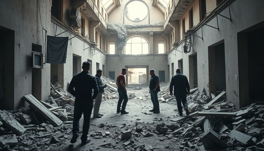 Damaged building aftermath scene in Pakistani territory.