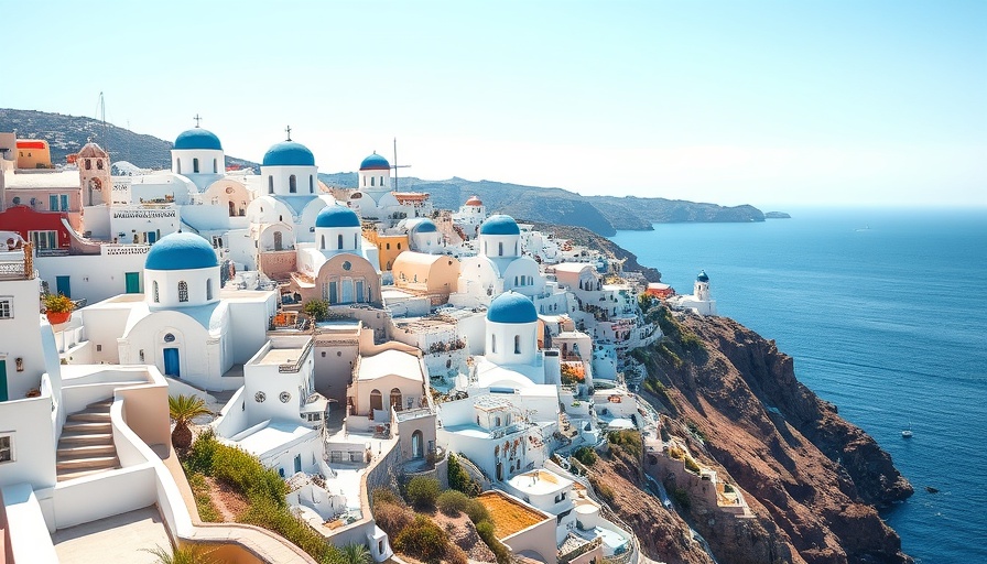Scenic view of Mykonos coastal town with white buildings, iconic travel destination.