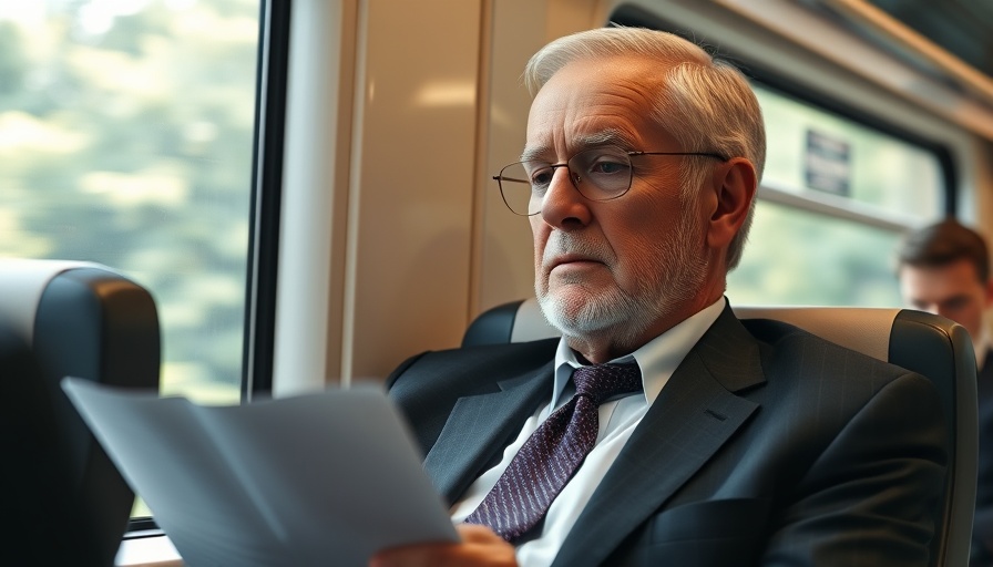 Elderly man reacts to Pope Leo XIV's election news on a train.