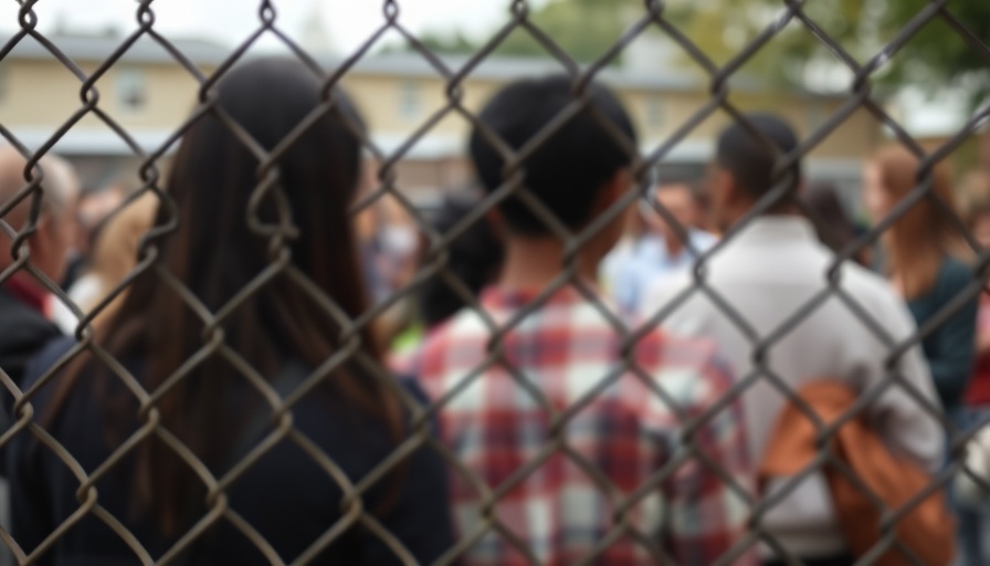 Blurred people behind fence amid DeBary school controversy.