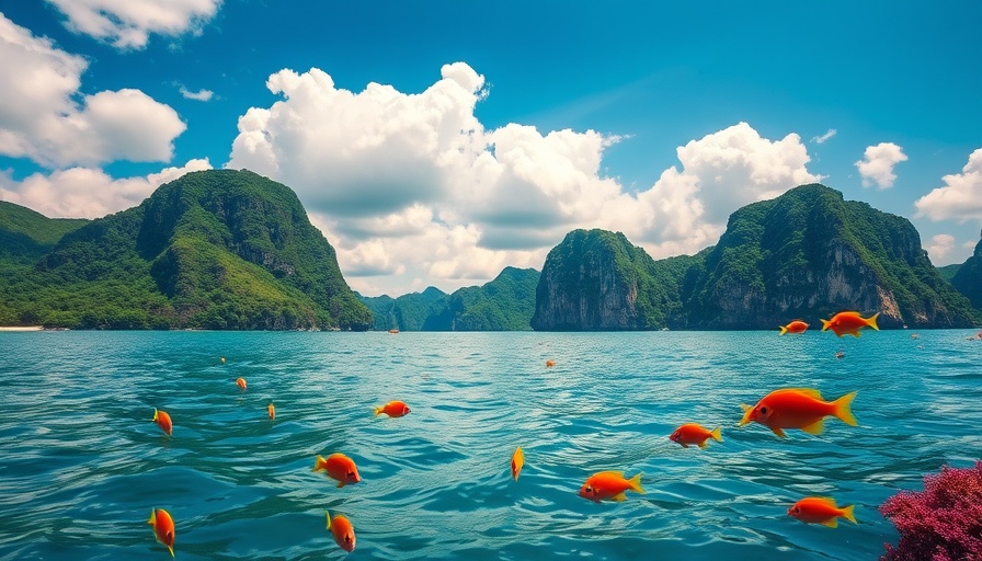 Scenic Travel Destination: Ha Long Bay with marine life and greenery.