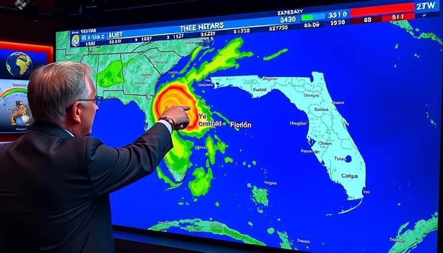 Live radar screen of meteorologist with Central Florida storm updates.