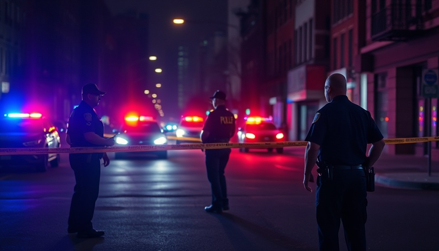 Nighttime police scene in Orlando news, officers investigating shooting.