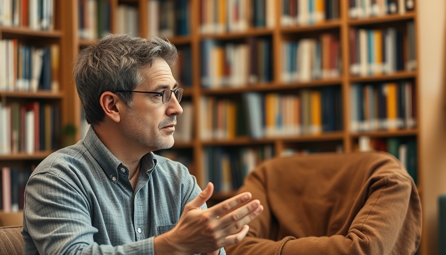 Thoughtful person discussing memory improvement in library.