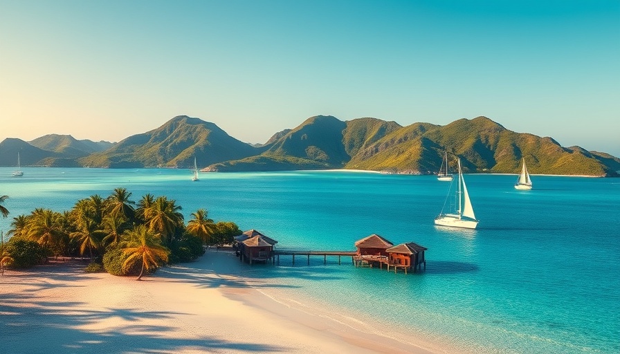 Antigua travel inspiration: stunning beach with bungalows and sailboats.