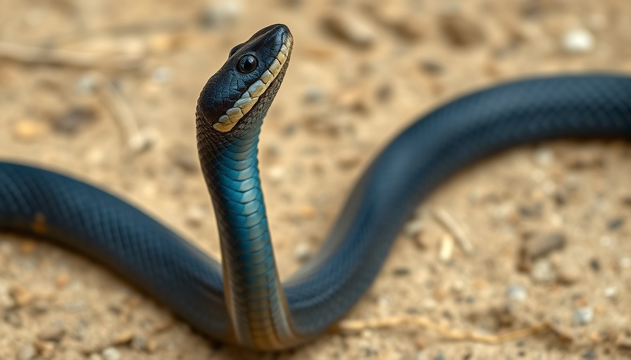 Indigo snake conservation Florida close-up, sandy background.
