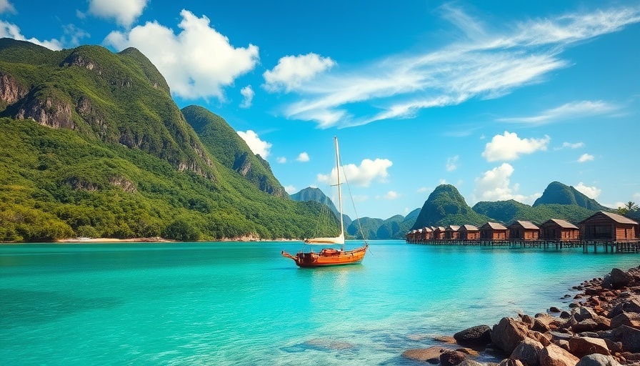 Madagascar stunning landscapes featuring a tranquil bay with bungalows.