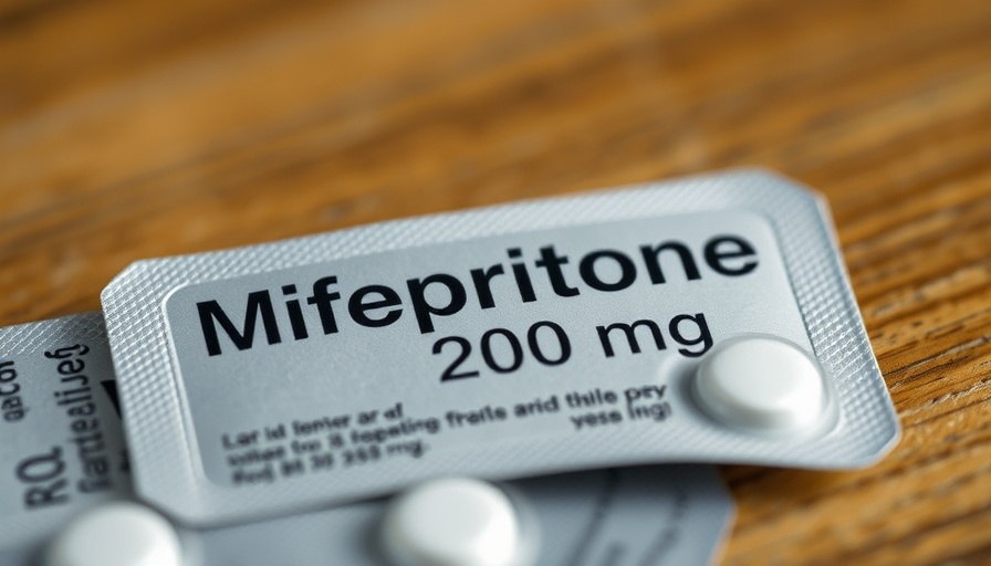 Mifepristone tablet packaging, medical context, abortion pills focus.