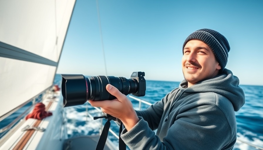 Young sailor capturing ocean views, sailing around the world, vivid scene.