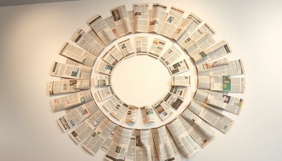 Art display with vintage newspapers in 'Collective Memory in Art' theme.
