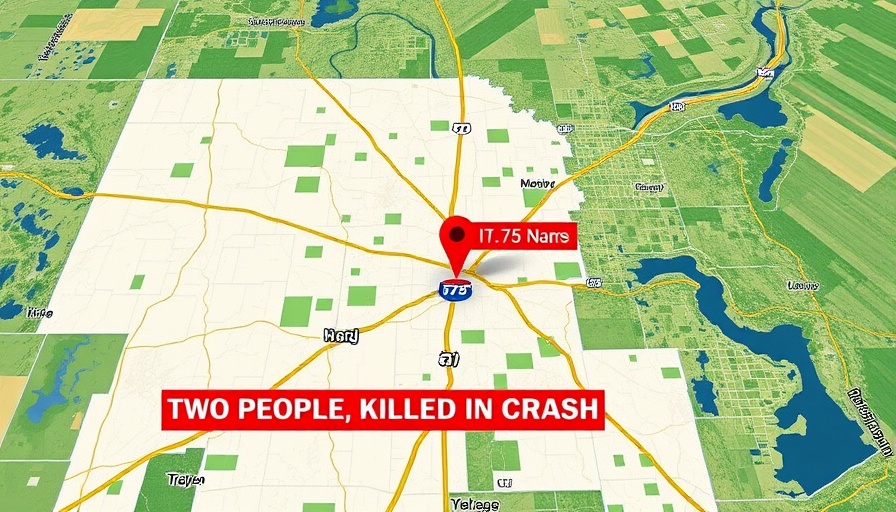 I-75 SUV crash marked on a map with news overlay.