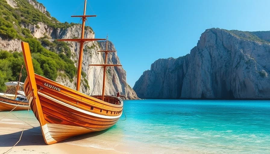 Scenic views of Zakynthos with a wooden ship and cliffs.