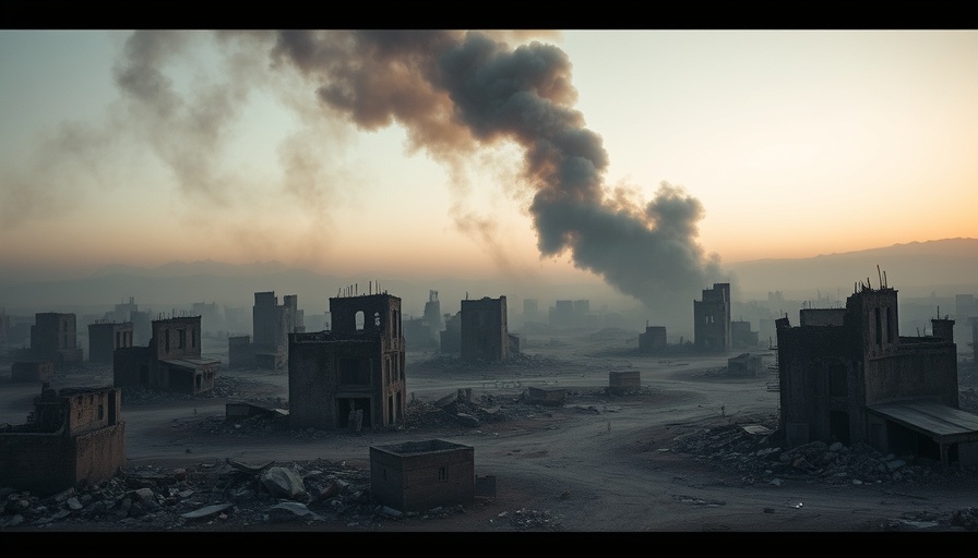 Smoke rising over Gaza after Israeli airstrikes, depicting destruction and ruins.