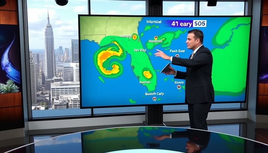 Meteorologist presenting South Florida weekend weather forecast on screen.