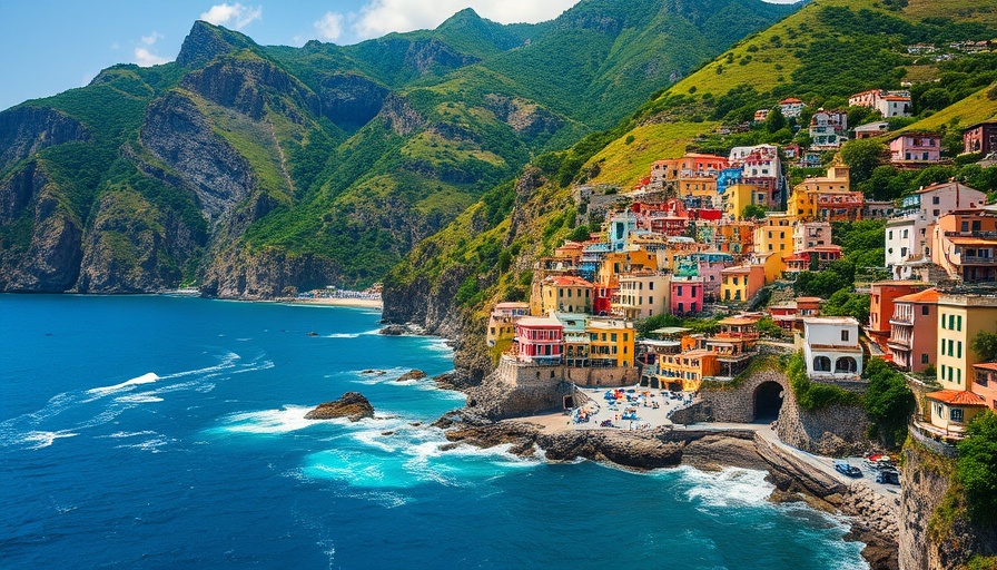Canary Islands Scenic Views of colorful village and ocean.