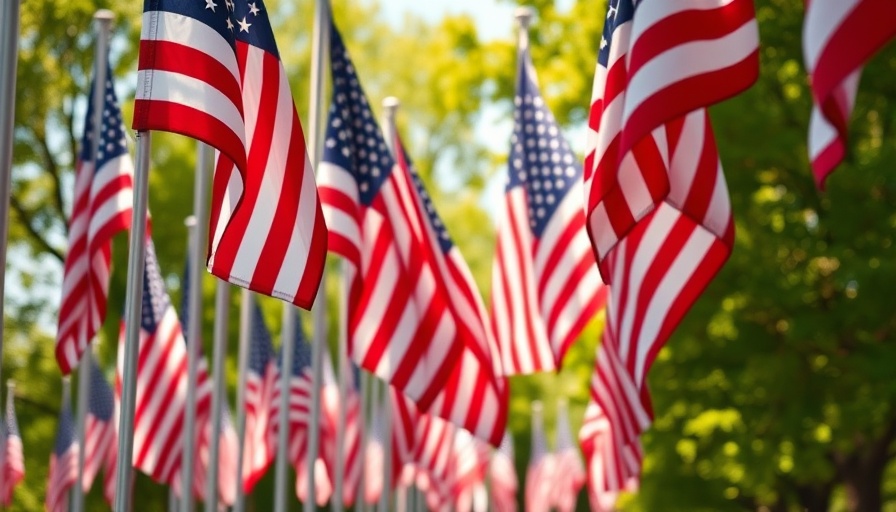 American flags in Central Florida Memorial Day event, sunny day.