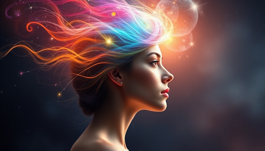 Ethereal woman's profile with radiant colors and cosmic theme, manifest money.