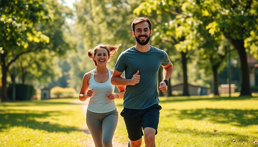 Two people jogging in a park discussing irregular heartbeat after running.