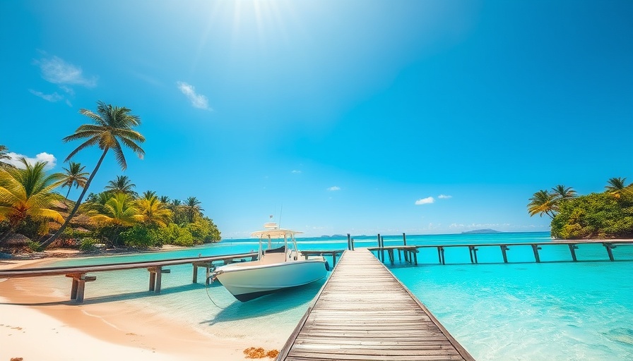 Scenic Travel Destinations: Tropical beach with boat and palm trees